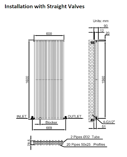 DuraTherm Vertical Oval Tube Double Panel Designer Radiator - 1600 X 600mm White - Image 9