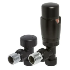 Towelrads Black 15mm Angled TRV And Lockshield Set - 129020