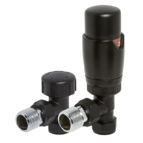 Towelrads Black 15mm Angled TRV And Lockshield Set - 129020
