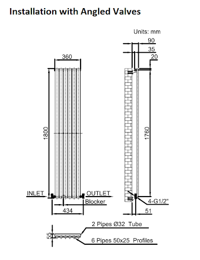 DuraTherm Vertical Oval Tube Single Panel Designer Radiator - 1800 X 360mm Anthracite - Image 9