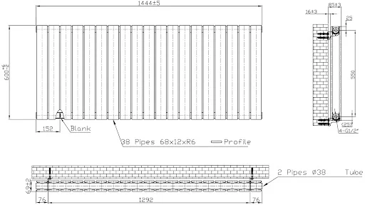 DuraTherm Horizontal Double Flat Panel Designer Radiator - 600 X 1444mm Black - Image 4