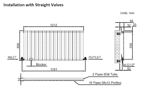DuraTherm Horizontal Single Flat Panel Designer Radiator - 600 X 1212mm Anthracite - Image 8