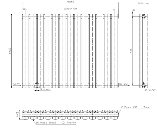 DuraTherm Horizontal Oval Tube Double Panel Designer Radiator - 600 X 780mm Anthracite - Image 7