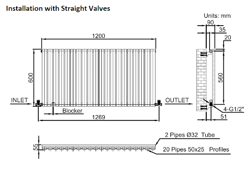 DuraTherm Horizontal Oval Tube Single Panel Designer Radiator - 600 X 1200mm White - Image 9