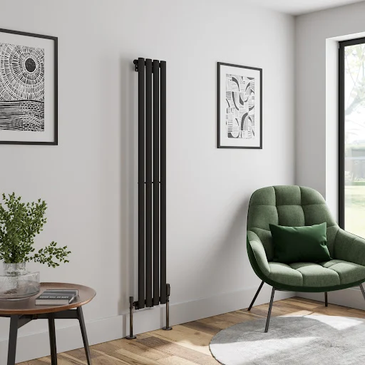 DuraTherm Vertical Oval Tube Single Panel Designer Radiator - 1600 X 240mm Black - Image 2