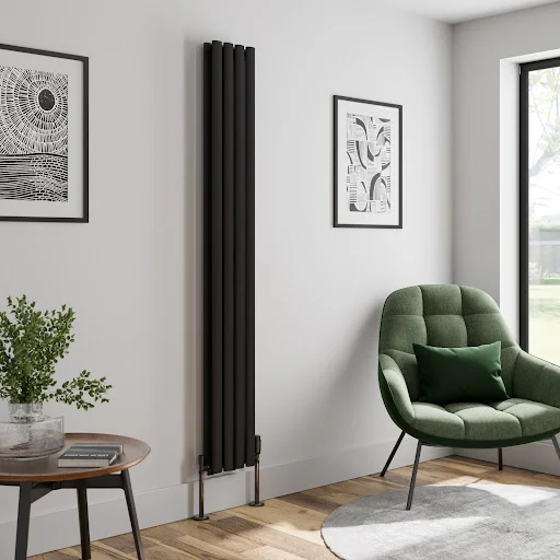DuraTherm Vertical Oval Tube Double Panel Designer Radiator - 1800 X 240mm Black - Image 2