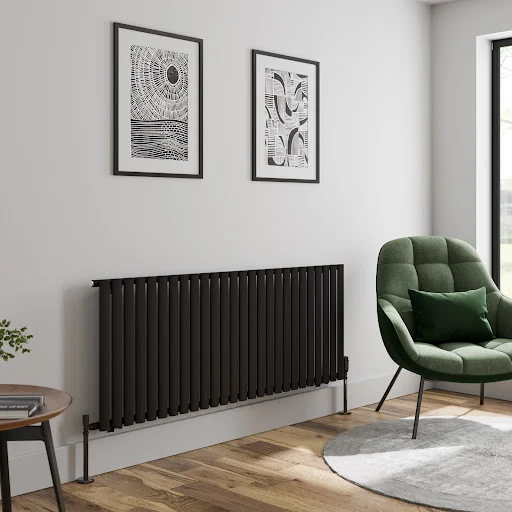 DuraTherm Horizontal Oval Tube Single Panel Designer Radiator - 600 X 1560mm Black - Image 2