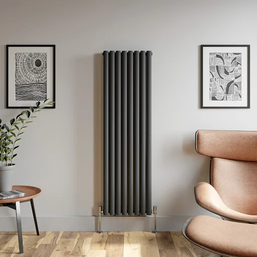 DuraTherm Vertical Oval Tube Double Panel Designer Radiator - 1600 X 480mm Anthracite - Image 2