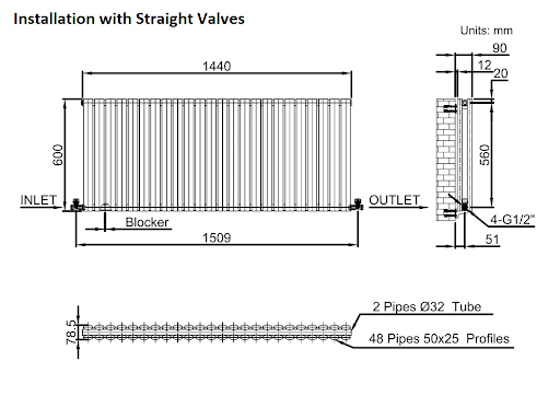 DuraTherm Horizontal Oval Tube Double Panel Designer Radiator - 600 X 1440mm White - Image 9