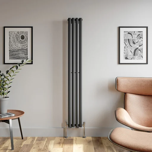 DuraTherm Vertical Oval Tube Single Panel Designer Radiator - 1800 X 240mm Anthracite - Image 2