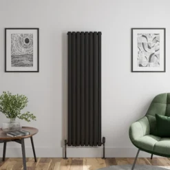 DuraTherm Vertical Oval Tube Double Panel Designer Radiator - 1600 X 480mm Black