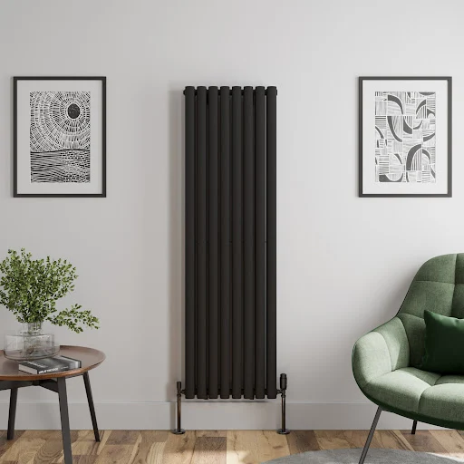 DuraTherm Vertical Oval Tube Double Panel Designer Radiator - 1600 X 480mm Black