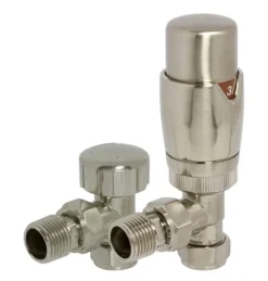 Towelrads Brushed Nickel 15mm Angled TRV And Lockshield Set - 129019