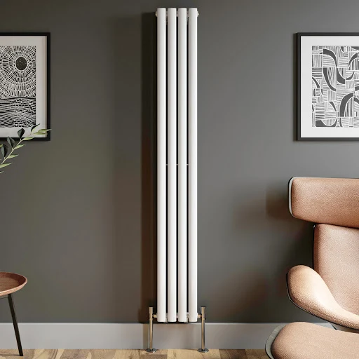 DuraTherm Vertical Oval Tube Double Panel Designer Radiator - 1800 X 240mm White - Image 4