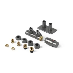 Terma Twins Right Sided All In One Integrated 50mm Valves With Pipe Masking Set For Hex Radiator Sparkling Grey - TGETTWINPRGY