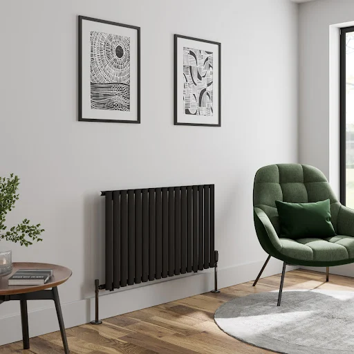 DuraTherm Horizontal Oval Tube Single Panel Designer Radiator - 600 X 1020mm Black - Image 2