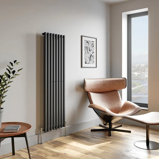 DuraTherm Vertical Oval Tube Single Panel Designer Radiator - 1600 X 480mm Anthracite