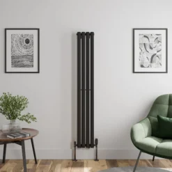 DuraTherm Vertical Oval Tube Single Panel Designer Radiator - 1600 X 240mm Black