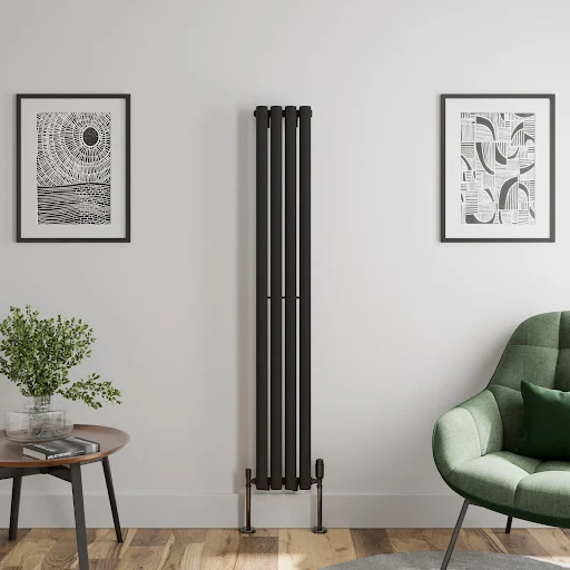 DuraTherm Vertical Oval Tube Single Panel Designer Radiator - 1600 X 240mm Black