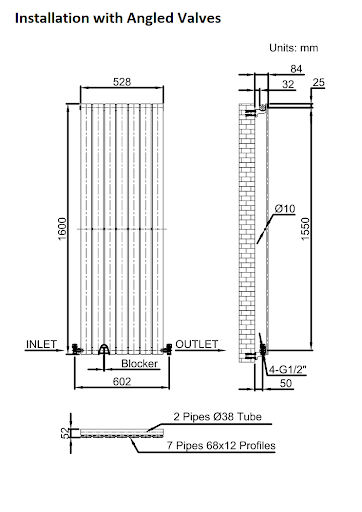DuraTherm Vertical Single Flat Panel Designer Radiator - 1600 X 528mm Anthracite - Image 9