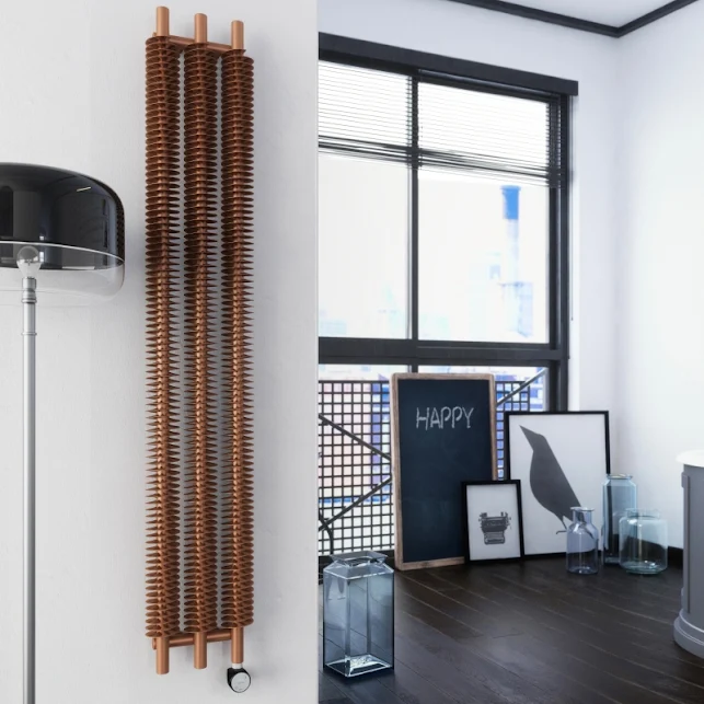 Terma Ribbon V E Electric Vertical 1800mm X 290mm Designer Electric Radiator Bright Copper - WLRVE180029KBCOE8MOBP