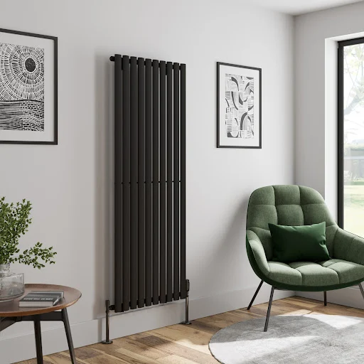 DuraTherm Vertical Oval Tube Single Panel Designer Radiator - 1600 X 600mm Black - Image 2