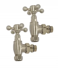 Ultraheat 15mm Traditional Cross Head Angled Manual Radiator Valve And Lockshield Pack - Brushed Matt - TLB850S