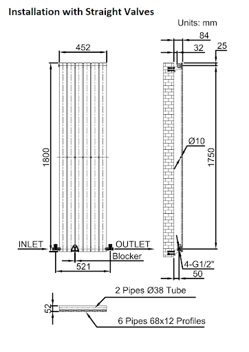 DuraTherm Vertical Single Flat Panel Designer Radiator - 1800 X 452mm White - Image 9
