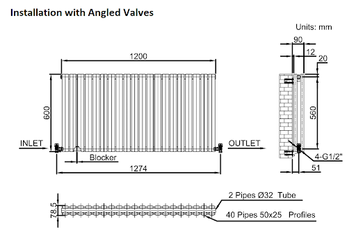DuraTherm Horizontal Oval Tube Double Panel Designer Radiator - 600 X 1200mm White - Image 10