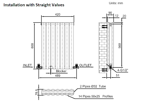 DuraTherm Horizontal Oval Tube Double Panel Designer Radiator - 600 X 420mm Anthracite - Image 8