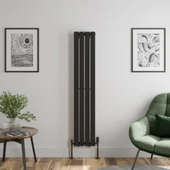 DuraTherm Vertical Single Flat Panel Designer Radiator - 1600 X 300mm Black