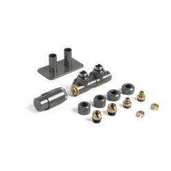 Terma Twins Left Sided All In One Integrated 50mm Valves With Pipe Masking Set For Hex Radiator Sparkling Grey - TGETTWINLRGY