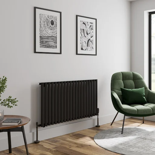 DuraTherm Horizontal Oval Tube Single Panel Designer Radiator - 600 X 1200mm Black - Image 2