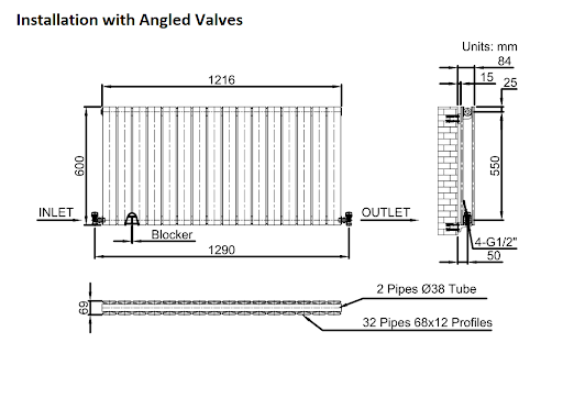 DuraTherm Horizontal Double Flat Panel Designer Radiator - 600 X 1216mm Anthracite - Image 9
