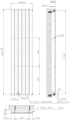 DuraTherm Vertical Single Flat Panel Designer Radiator - 1800 X 452mm Black - Image 4