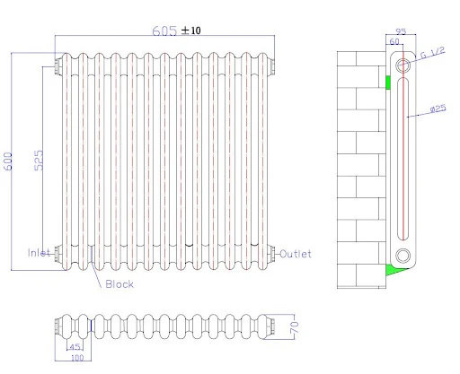 Park Lane Traditional Colosseum Double Bar Column Radiator White 600 X 605mm - Image 4