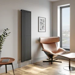 DuraTherm Vertical Oval Tube Single Panel Designer Radiator - 1800 X 480mm Anthracite