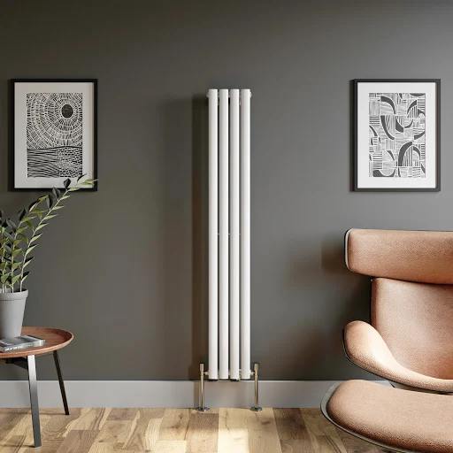 DuraTherm Vertical Oval Tube Single Panel Designer Radiator - 1600 X 240mm White - Image 2