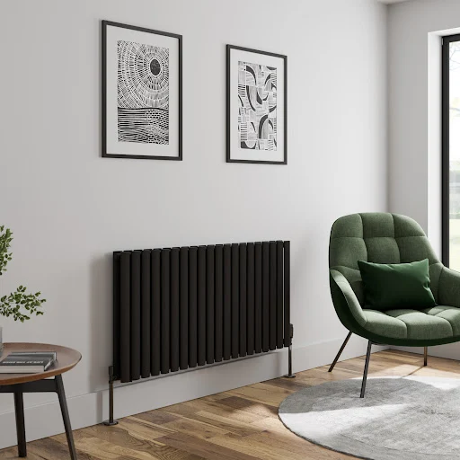 DuraTherm Horizontal Oval Tube Double Panel Designer Radiator - 600 X 1200mm Black - Image 2