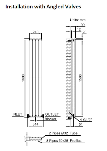 DuraTherm Vertical Oval Tube Double Panel Designer Radiator - 1600 X 240mm Anthracite - Image 9