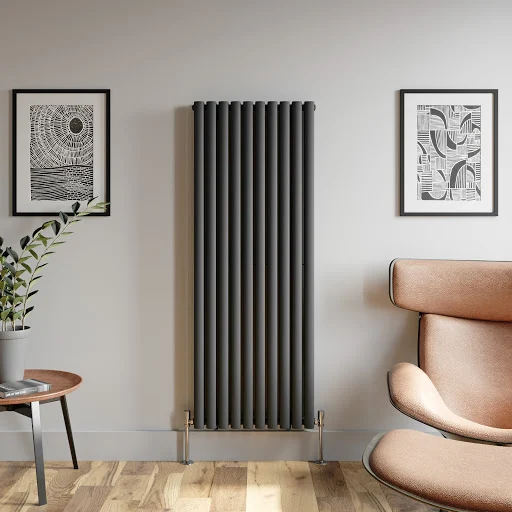 DuraTherm Vertical Oval Tube Double Panel Designer Radiator - 1600 X 600mm Anthracite - Image 2