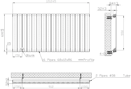 DuraTherm Horizontal Single Flat Panel Designer Radiator - 600 X 1212mm Black - Image 4