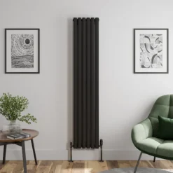 DuraTherm Vertical Oval Tube Double Panel Designer Radiator - 1800 X 360mm Black