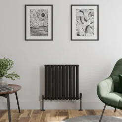 DuraTherm Horizontal Oval Tube Single Panel Designer Radiator - 600 X 600mm Black