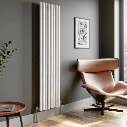 DuraTherm Vertical Oval Tube Single Panel Designer Radiator - 1800 X 480mm White - Image 3