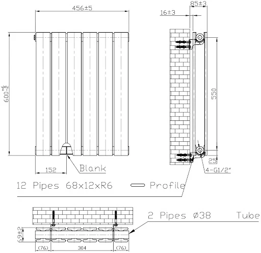 DuraTherm Horizontal Double Flat Panel Designer Radiator - 600 X 456mm Black - Image 4