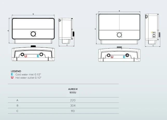Ariston Aures Multi 9.5kW Electric Instantaneous Water Heater - 3195216 - Image 3