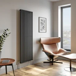 DuraTherm Vertical Oval Tube Single Panel Designer Radiator - 1800 X 600mm Anthracite