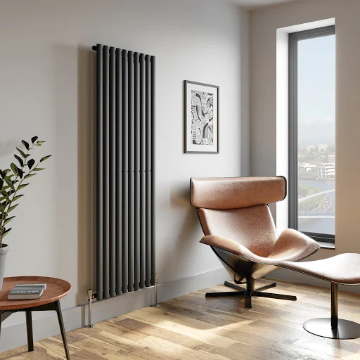 DuraTherm Vertical Oval Tube Single Panel Designer Radiator - 1800 X 600mm Anthracite