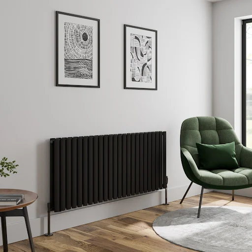 DuraTherm Horizontal Oval Tube Double Panel Designer Radiator - 600 X 1440mm Black - Image 2